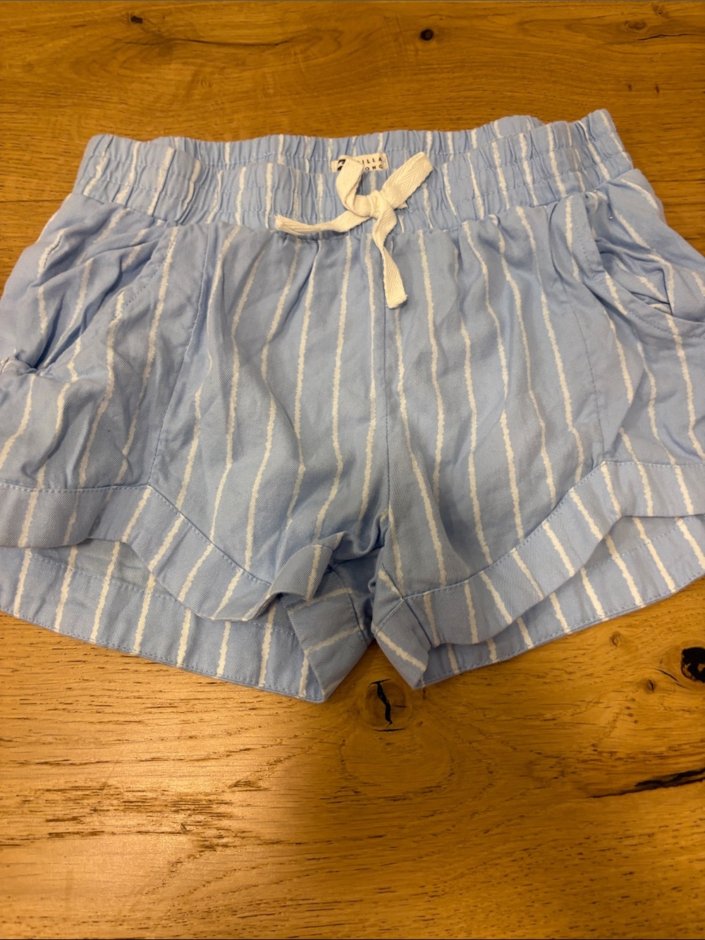 Billabong Light Blue and White Striped Girls' Drawstring Shorts